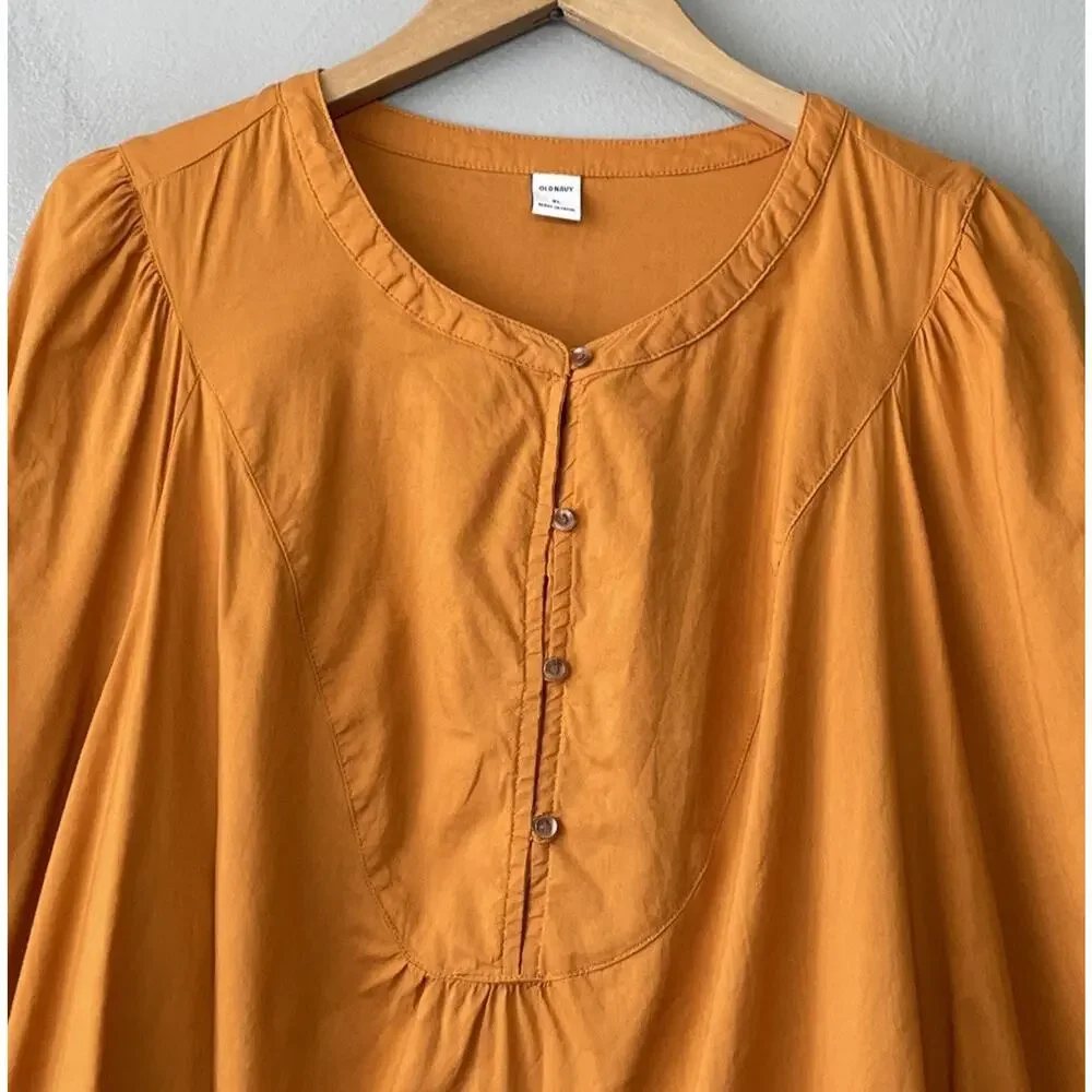 Old Navy Peasant Top Size XL Mustard Puff Sleeve Romantic Poet Pirate Boho Bib